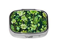 Small Portable Pill Box with 2 Compartments Metal Pill and Vitamins Organizer Cute Travel Floral Green Wallet Pocket