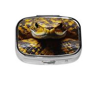 Small Portable Pill Box with 2 Compartments Metal Pill and Vitamins Organizer Cute Yellow Snake Travel Organizer for Wallet Pocket