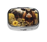 Small Portable Pill Box with 2 Compartments Metal Pill Organizer and Vitamins Cute Animal 3D Cow Travel Pill Box Coffee for Wallet Pocket