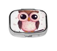 Small Portable Pill Box with 2 Compartments Metal Pill Organizer Vitamin Pills Cute Travel Owl for Wallet Pocket