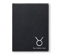 Small Portfolio Notepad, Zodiac Sign Taurus, Personalized Engraving Included (Black)