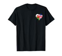 Small Proud Welsh Flag and Cool Union Jack A Wales UK Pride T-Shirt