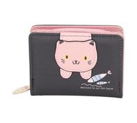 Small PU Leather Coin Purse Cute Animal Zipper Foldable Short Style Change Wallet for Women Girls Korean Version Black