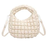 Small Puffer Quilted Shoulder Purse Women 2025 Crossbody Bag Bubble Mini Tote Bag Nylon Handbag Pad Soft Handbag, Beige
