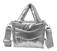 Small Puffer Tote Bag for Women Handbag, Quilted Nylon Shoulder Crossbody Puffy Padded Purse, Silver, S