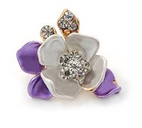 Small Purple Crystal Flower Brooch In Gold Tone - 25mm
