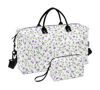 Small Purple Flowers Green Vines Vintage Decorative Carry on Bag Gym Sports Carry with Adjustable Strap for Sports 2 Pcs Set bolso de para Mujer