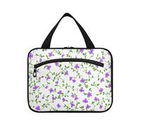 Small Purple Flowers Green Vines Vintage Hanging Size toiletries for Men with Hook, Designer Chic Cosmetic Bags for Travel Essentials for Women Travel cartera para maquillaje L