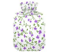 Small Purple Flowers Green Vines Vintage Travel hot Water Bottle with Soft Cover, 2L hot Compress Bag for Pain Relief, Hot and Cold Therapies, Bolsa para agua Caliente