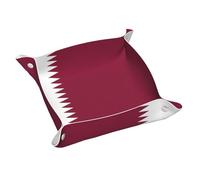 Small Qatar Flag Print Leather Valet Tray - Desktop Storage Organizer Catchall Holder for Watch,Keys,Phone,Wallet