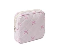 Small Quilted Cotton Makeup Bag for Purse, Cosmetic Bag with Compartments, Cotton Aesthetic Makeup Bag, Travel Toiletry Pouch, Key Pocket Lipstick Bag Card Holder Data Cable Organizer, 11Small pink