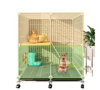 Small Rabbit Cage Indoor 2-Tier Rabbit Hutch with Pull-Out Tray and Castor Platform, Animal Cage for Small Pets