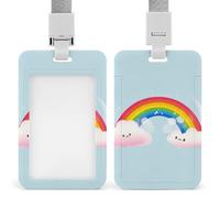 Small Rainbow Badge Holder with Lanyard - Waterproof Hard Plastic ID Card Holder Professional Name Tag Vertical ID Card Name Badge for Office Nurse Doctor Teacher