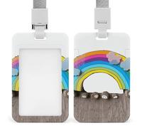 Small Rainbow Badge Holder with Lanyard - Waterproof Hard Plastic ID Card Holder Professional Name Tag Vertical ID Card Name Badge for Office Nurse Doctor Teacher