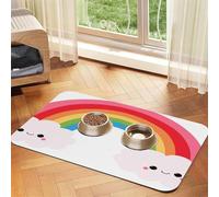 Small rainbow Patterned Pet Feeding Mat with Water-Absorbing PU Top & Rubber Base - Anti-Slip Dog Cat Food Mat for Cats, Dogs & Pets, 30x45cm