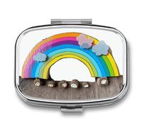 Small Rainbow Pill Box 2 Compartment - Small Metal Medicine Organizer Portable Pill Case for Purse Pocket Travel Vitamin Organizer for Men Women, BPA-Free