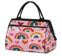 Small Rainbow Pink Pretty Overnight Weekender Tote Bag for Women Men Foldable Travel Duffel Bags Lightweight Sports Gym Bag Waterproof Carry On Luggage Weekender Bag for Traveling Gifts