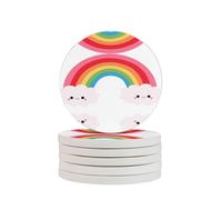 Small Rainbow Print Round Diatomite Coasters (Multipack), Fast-Drying, Drink Coasters For Multipurpose Use