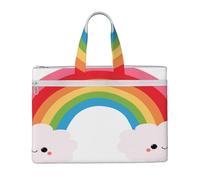 Small Rainbow Printed Document Bag Teacher Canvas File Tote Bag Pouch for Work, Casual Handbag for Office School Travel Beach