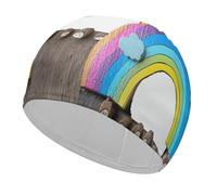 Small Rainbow Swim Caps for Men Women Comfortable High Elasticity Swimming Cap Personalized Swimming Hat Breathable Swim Hats Keeps Hair Clean Bathing Cap for Long Short Hair