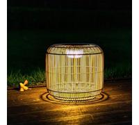 Small Rattan Solar Rechargeable Lamp Outdoor Lantern Light, Perfect to sit on the Floor or on a Table.