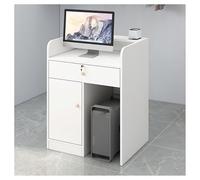Small Reception Desk with Cable Grommets White Retail Counter with Lockable Drawer for Lobby Beauty Salon Hair Salon Office Front Counter Furniture
