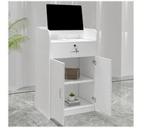 Small Reception Desk with Lockable Drawer Cashier Counter Wooden Hostess Stand Office Transaction Podium Retail Front Desk for Reception Areas