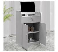 Small Reception Desk with Lockable Drawer Wooden Cashier Counter Office Transaction Table Hostess Stand Retail Podium for Reception Area Stylish Front Desk