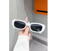 Small Rectangular Full Frame Two Color Option Shade Tint Fashion Glasses Wide Flat Temples For Daily TrendyShooting