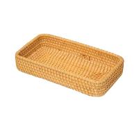 Small Rectangular Wicker Basket Tray - Shallow Rattan Storage Tray for Keys, Coffee Table, Dressing Table |Organize Remote, Jewelry, Cosmetics in Living Room & Bedroom