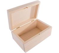Small Rectangular Wooden Box with Lid & Bolt Closure | 16.5 x 11 x 7.5 cm | Gadgets Trinket Keepsake Memory Jewellery Gift Craft Storage Box | Unpainted & Untreated Plain Linden