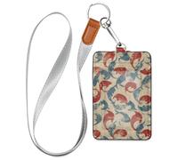 Small red and Blue Fish Security Badge Holder with Lanyard and 3-Card Capacity id Holder for Staffs Officers Students Doctors Employees