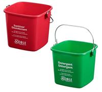 Small Red and Green, Detergent and Sanitizing Bucket - 3 Quart Cleaning Pail - Set of 2 Square Containers