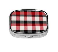Small Red Black Buffalo Check Plaid Pattern Printed Pill Organizer Daily,Portable Metal Travel Pill Case Box for Purse and Pocket