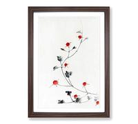 Small Red Blossoms on a Vine by Katsushika Hokusai Framed Print | A2 Walnut Framed Wall Art | Ready to Hang | Asian Nature Picture | Living Room Bedroom Lounge Office