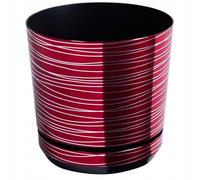 Small Red Flower Pots with Silver Stripes - Indoor Plant Pots with Drainage Holes & Saucer, Round, Decorative Planters for Houseplants - Modern Plastic Pots in 6 Size Options (14 cm - 5.5 inches)