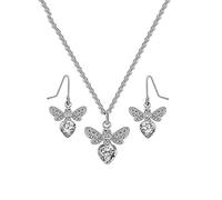 Small Red Heart Necklace Earrings Set Female Crystal Clavicle Chain Bee Earrings