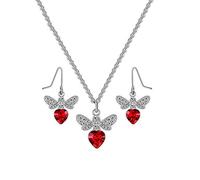 Small Red Heart Necklace Earrings Set Female Crystal Clavicle Chain Bee Earrings