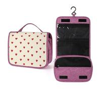 Small Red Hearts on Cream Travel Toiletry Bag for Women,Hanging Makeup Organizer with Hook for Shampoo
