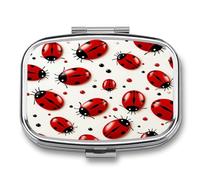 Small Red Ladybug Pill Organizer with Two Compartments Metal Pill Case Portable Medicine Organizer Medicine Holder Travel Pill Container