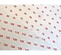 Small Red on Clear 13mm (0.5 inch) Round Consecutive, Sequential Number Sequence Labels, Numbering Stickers, from 1-160