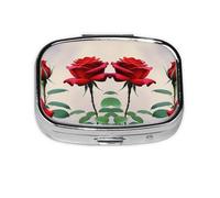 Small red Rose Printed Pill Organizer Daily,Portable Metal Travel Pill Case Box for Purse and Pocket