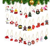 Small Resin Miniature Christmas Tree Hanging Ornaments Set - Santa Claus, Snowman, Angels 30PCS Mini Tree Tiny Decorations for Holiday Party Supplies