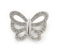 Small Rhodium Plated Crystal Butterfly Pin Brooch - 25mm