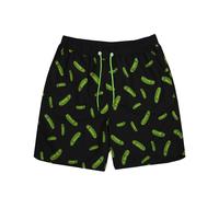 RICK AND MORTY Swim Shorts for Men | Adults Pickle Rick Swimming Trunks Pants | Drawstring Waistband Pockets Black & Green Merchandise Small