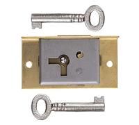 Small Right Hand Cabinet Door or Drawer Brass Plated Half Mortise Lock w/Two Skeleton Keys | HL5-SB