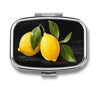 Small Ripe Yellow Lemon Pill Box 2 Compartment Portable Medicine Pill Case Travel Pill Organizer for Pocket Purse
