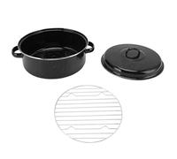 Small Roasting Pan with Lid, Roaster Pan with Lid Non Stick BBQ Black Enamel Speckled Finish with Lid Roasting Pan for Roasted Sweet Potatoes Chestnuts (Iron Cover 26cm)