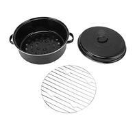 Small Roasting Pan with Lid, Roaster Pan with Lid Non Stick BBQ Black Enamel Speckled Finish with Lid Roasting Pan for Roasted Sweet Potatoes Chestnuts (Iron Cover 28cm)