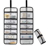 Small Roll Up Storage Bag, 6 Pockets Roll Up Tool Kit, Suitable for Mechanics, Kitchen Storage, Art Sketching, Travelling, Potter's Tools, Office Objects, Transparent and Visible, Space-saving 2 Pack